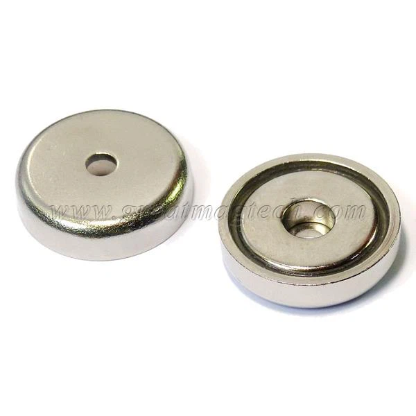 Neodymium Pot Magnets with cylindrical borehole for sale 